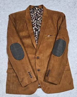 Paisley & Gray Tan Suede Sportscoat Blazer Jacket, Leopard Lining, Mens Sz 46